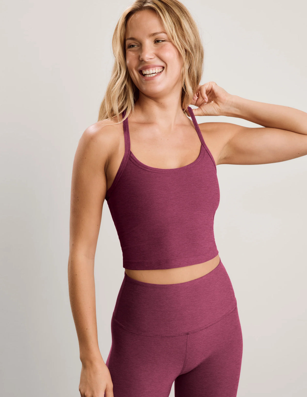 Spacedye™ Slim Racerback Cropped Tank Pomegranate Heather