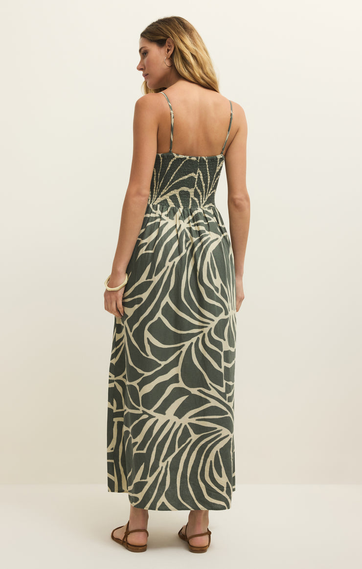 Bayside Tova Palm Linen Maxi Dress - Tea Leaf