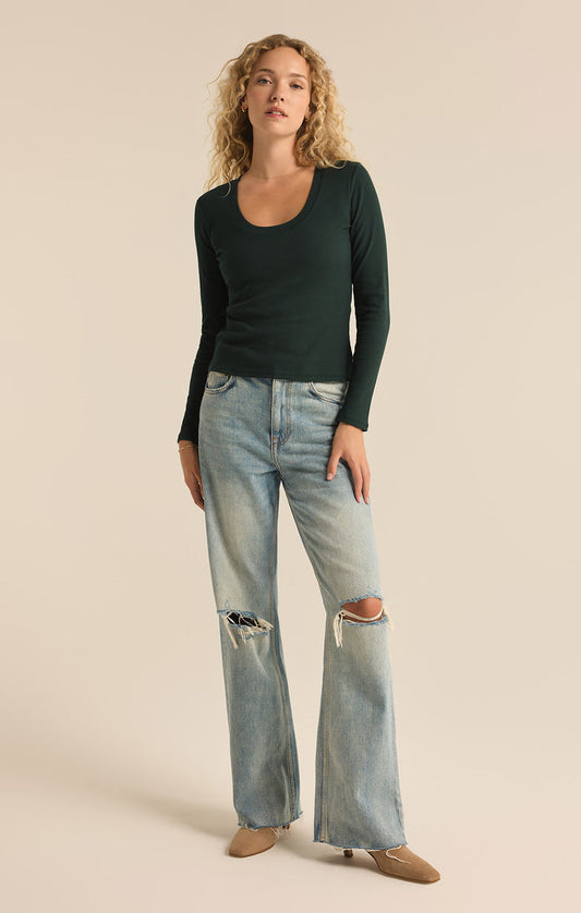 Sirena Rib Long Sleeve Tee - Cyprus Green