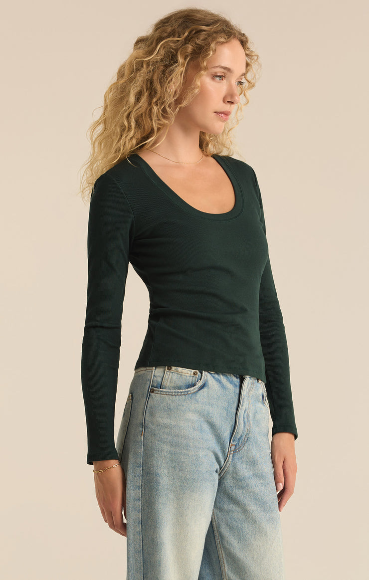 Sirena Rib Long Sleeve Tee - Cyprus Green