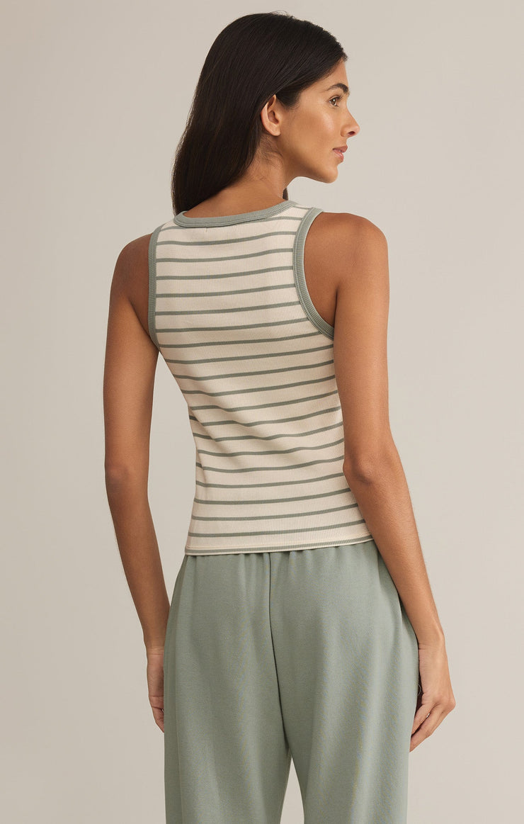 Hadley Striped Rib Tank - Sage Green