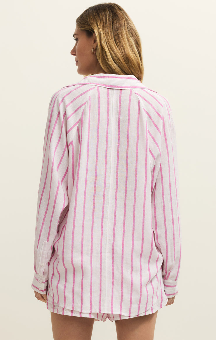 Perfect Linen Striped Top - Spanish Rose
