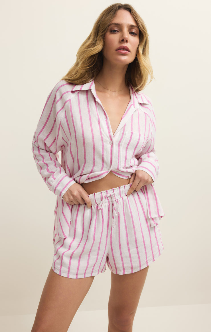 Perfect Linen Striped Top - Spanish Rose