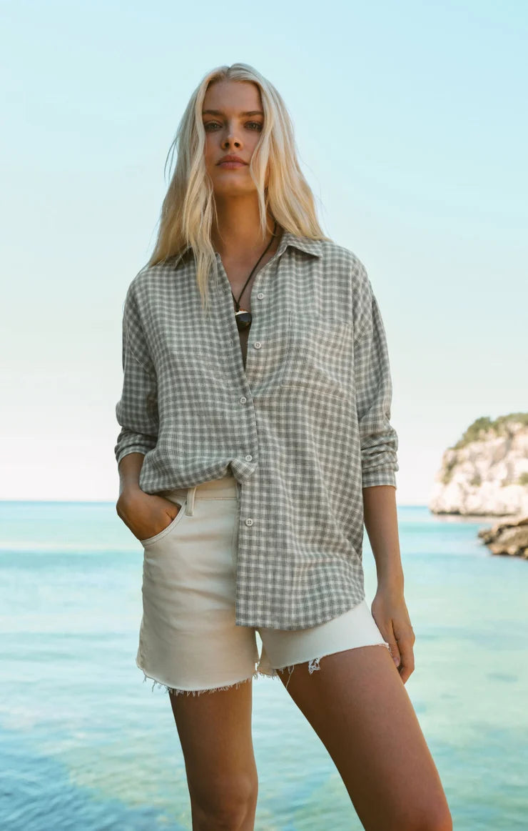River plaid Button Up- Emerald Cove
