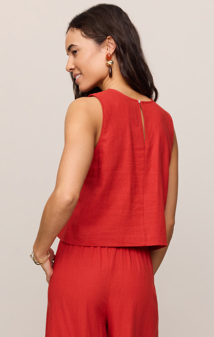 Sloane Linen Cropped Tank - Chili Pepper
