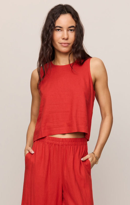 Sloane Linen Cropped Tank - Chili Pepper