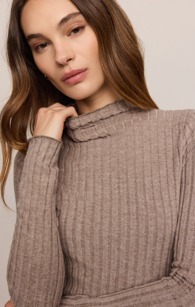 Hattie Silky Rib Mock Neck Top
