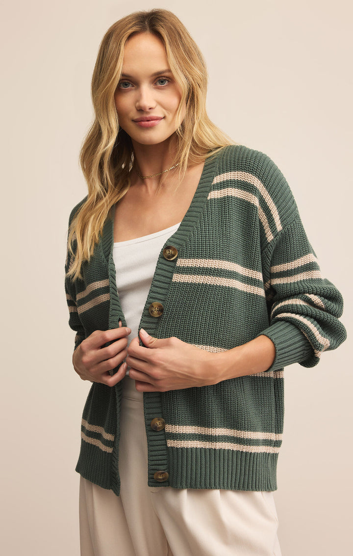 The Boyfriend Striped Cardigan - Hunter Green