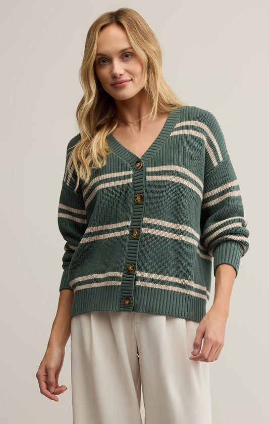 The Boyfriend Striped Cardigan - Hunter Green