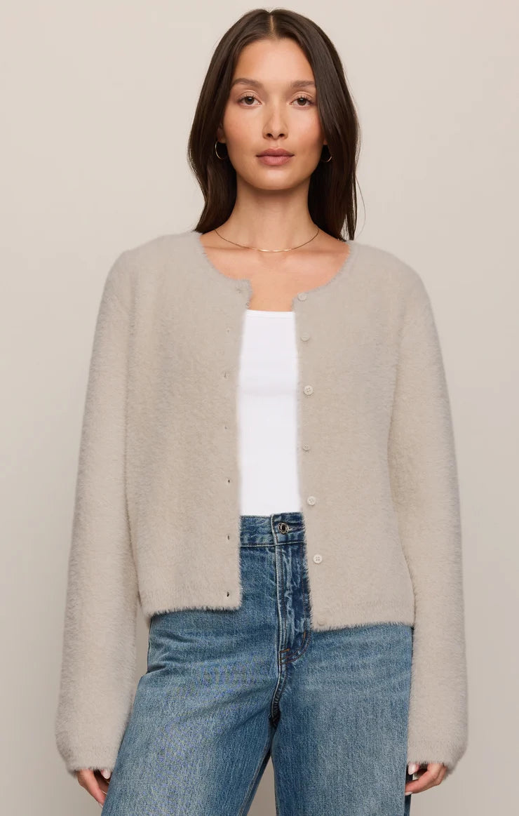 Winterglow Fluffy Cardigan - Frosted Pearl