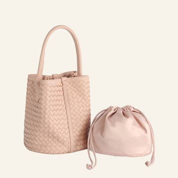 Faux Leather Basket Weave Bucket Bag