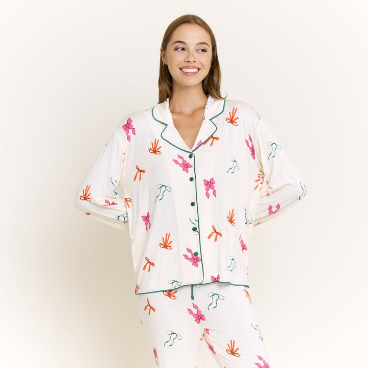 All American Long PJ Set in Marshmallow Bows