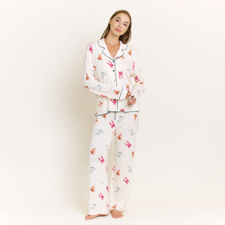 All American Long PJ Set in Marshmallow Bows