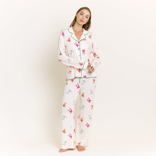 All American Long PJ Set in Marshmallow Bows