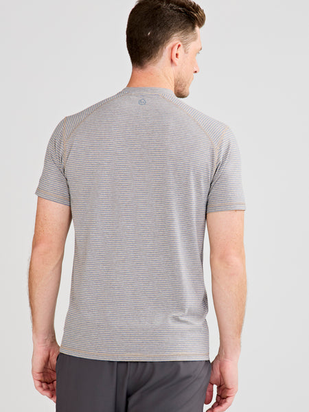 Carrollton Fitness T-Shirt - Mini Stripe - Gray Oak Heather/Galactic Blue