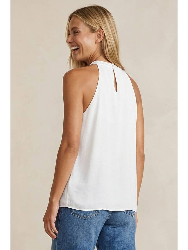 Cord Keyhole Sleeveless Top - Off White