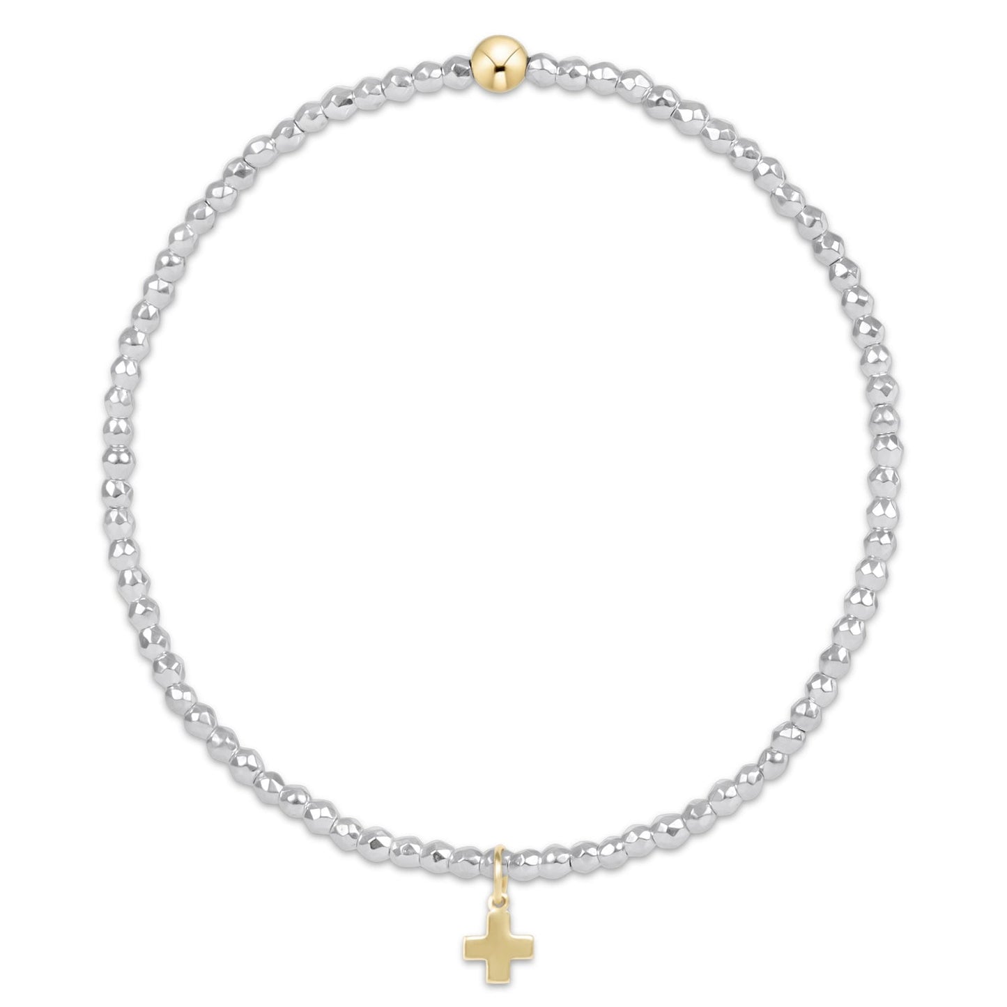 egirl - bright silver faceted hematite 2mm bead bracelet - signature cross gold charm