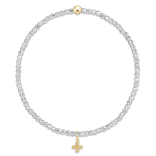 egirl - bright silver faceted hematite 2mm bead bracelet - signature cross gold charm