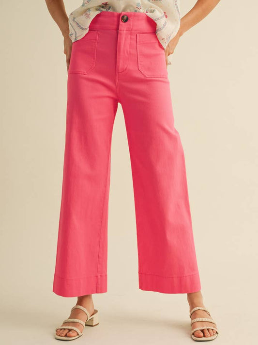 High Waist Cropped Wide Leg Pants - Berry Pink