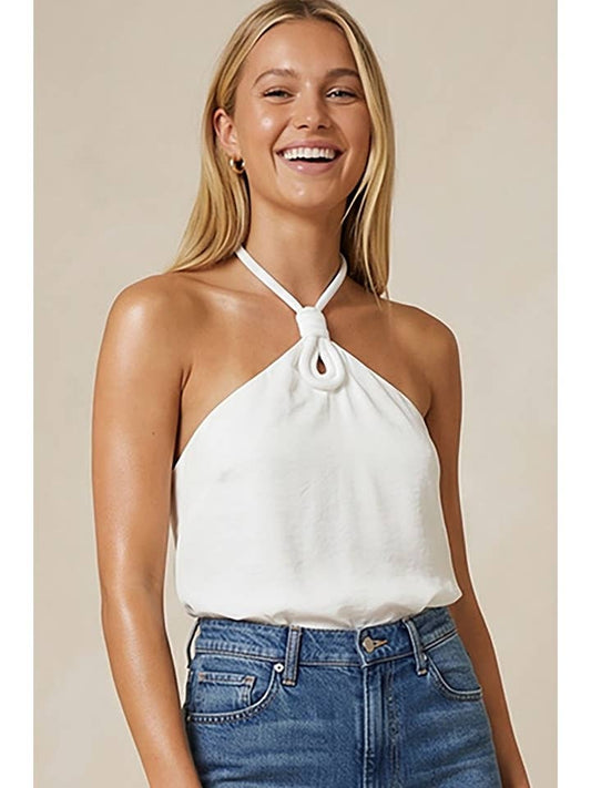 Cord Keyhole Sleeveless Top - Off White