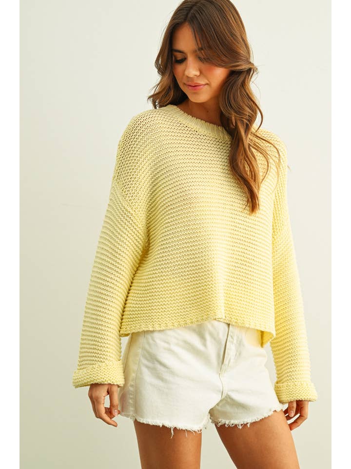 Round Neck Sweater Knitted Top - Pastel Yellow