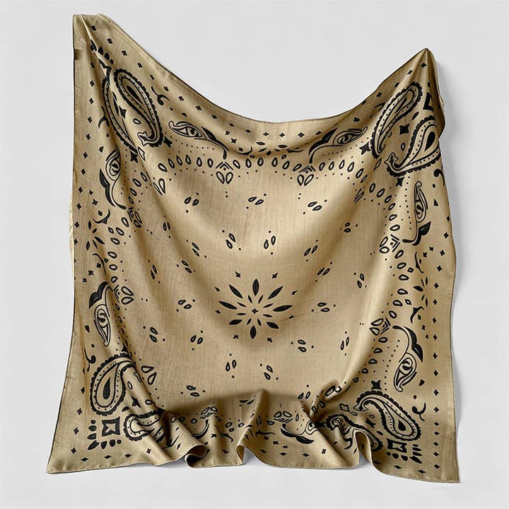 Vintage Paisley Print Square Scarf - Khaki