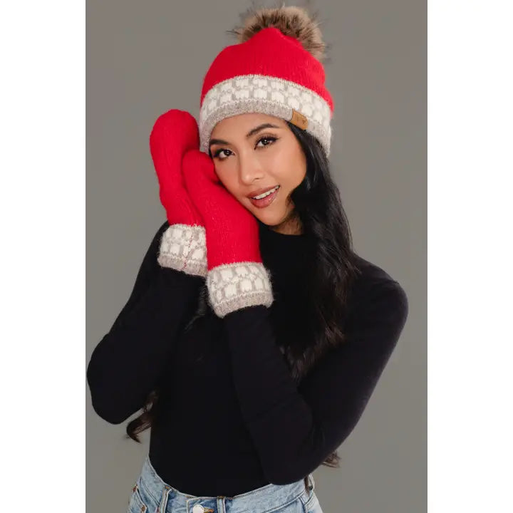 Geometric Patterned Knit Pom Hat
