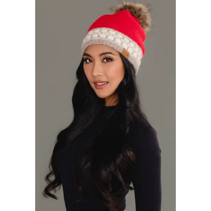 Geometric Patterned Knit Pom Hat