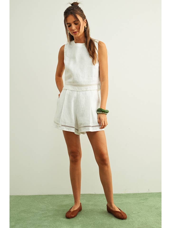 Stitch Trimmed Linen Shorts