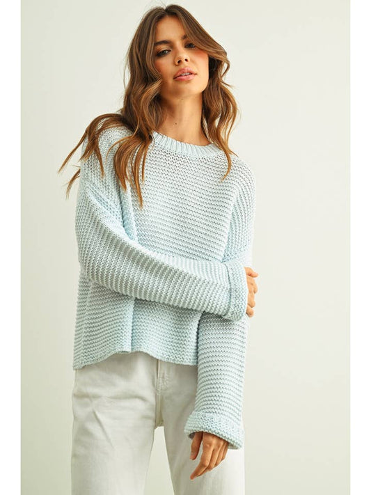 Round Neck Sweater Knitted Top - Powder Blue