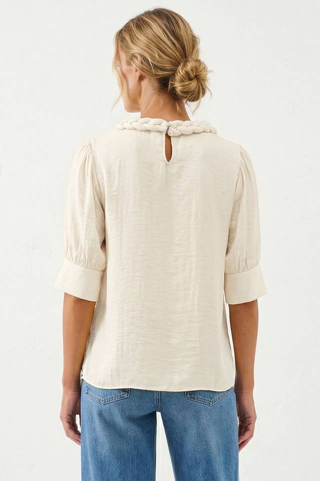 Half Sleeve Braided Detail Blouse - Ivory