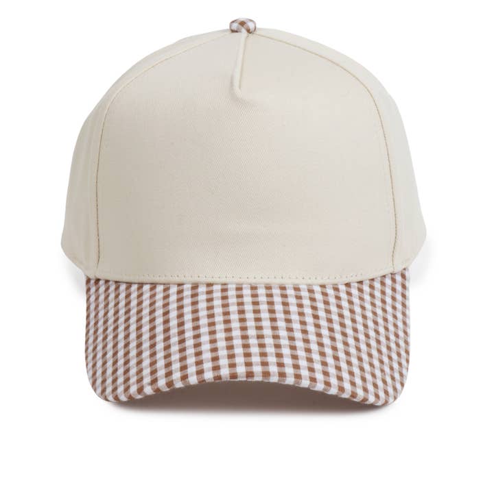 Gingham Print Brim Two Tone 5 Panel Cap