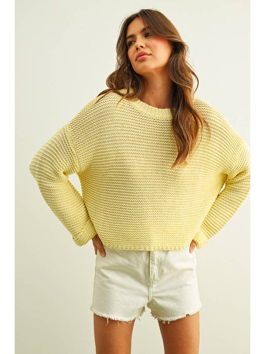 Round Neck Sweater Knitted Top - Pastel Yellow