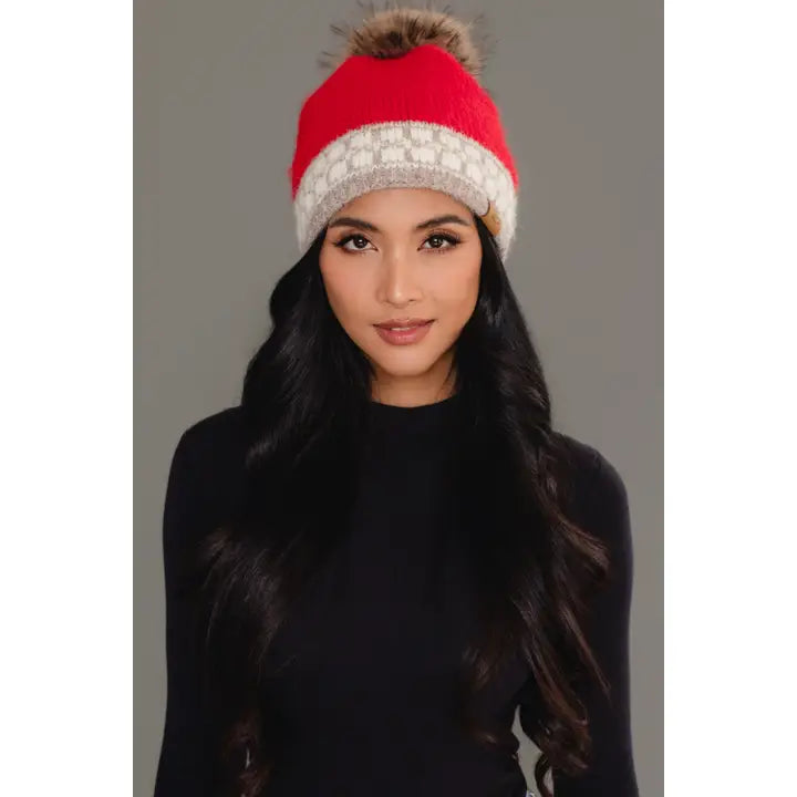 Geometric Patterned Knit Pom Hat
