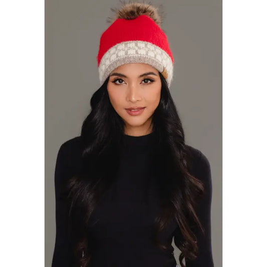Geometric Patterned Knit Pom Hat