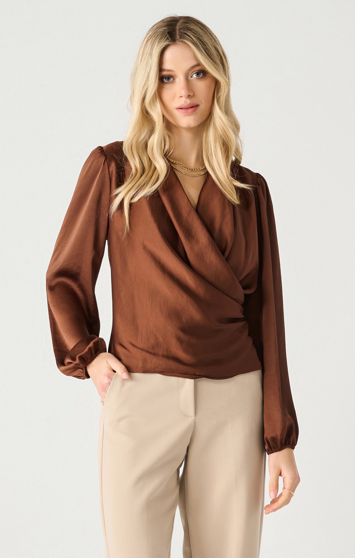 LS Soft Wrap Blouse - Cognac