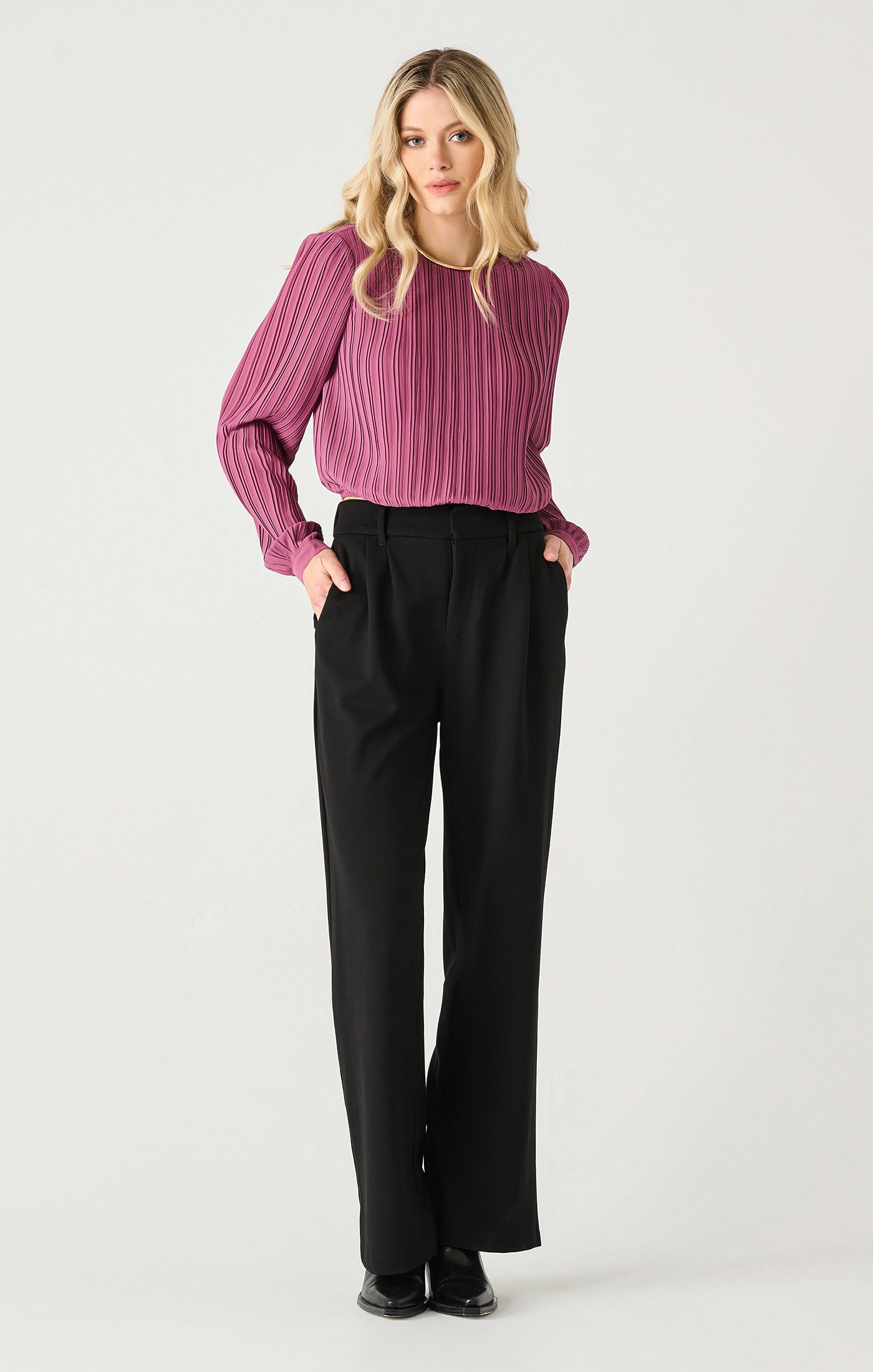 LS Pleated Blouse - Light Plum