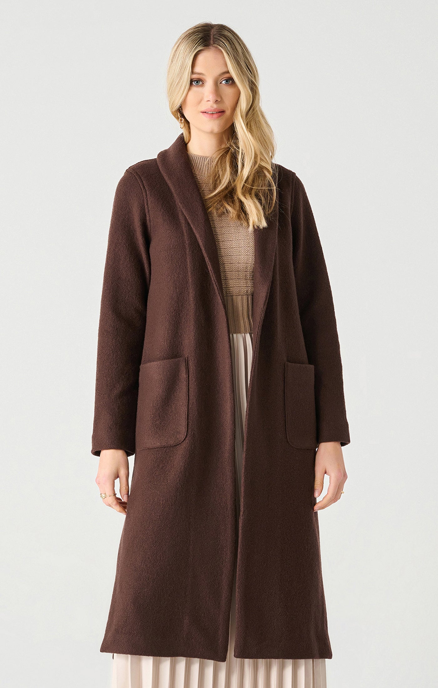 Shawl Collar Open Jacket - Chocolate Brown