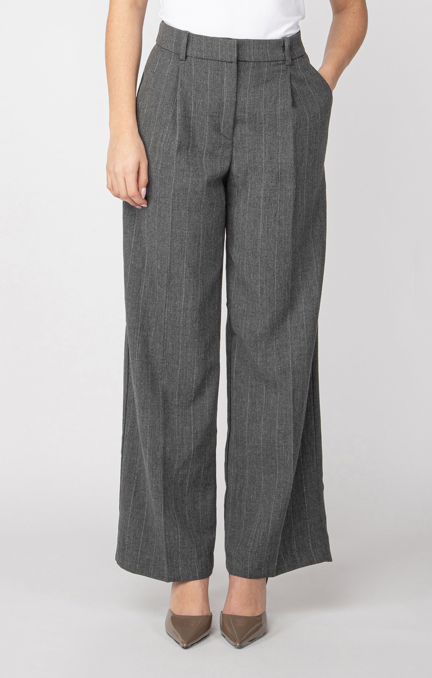 Wide Leg Trouser - Grey Pin Stripe