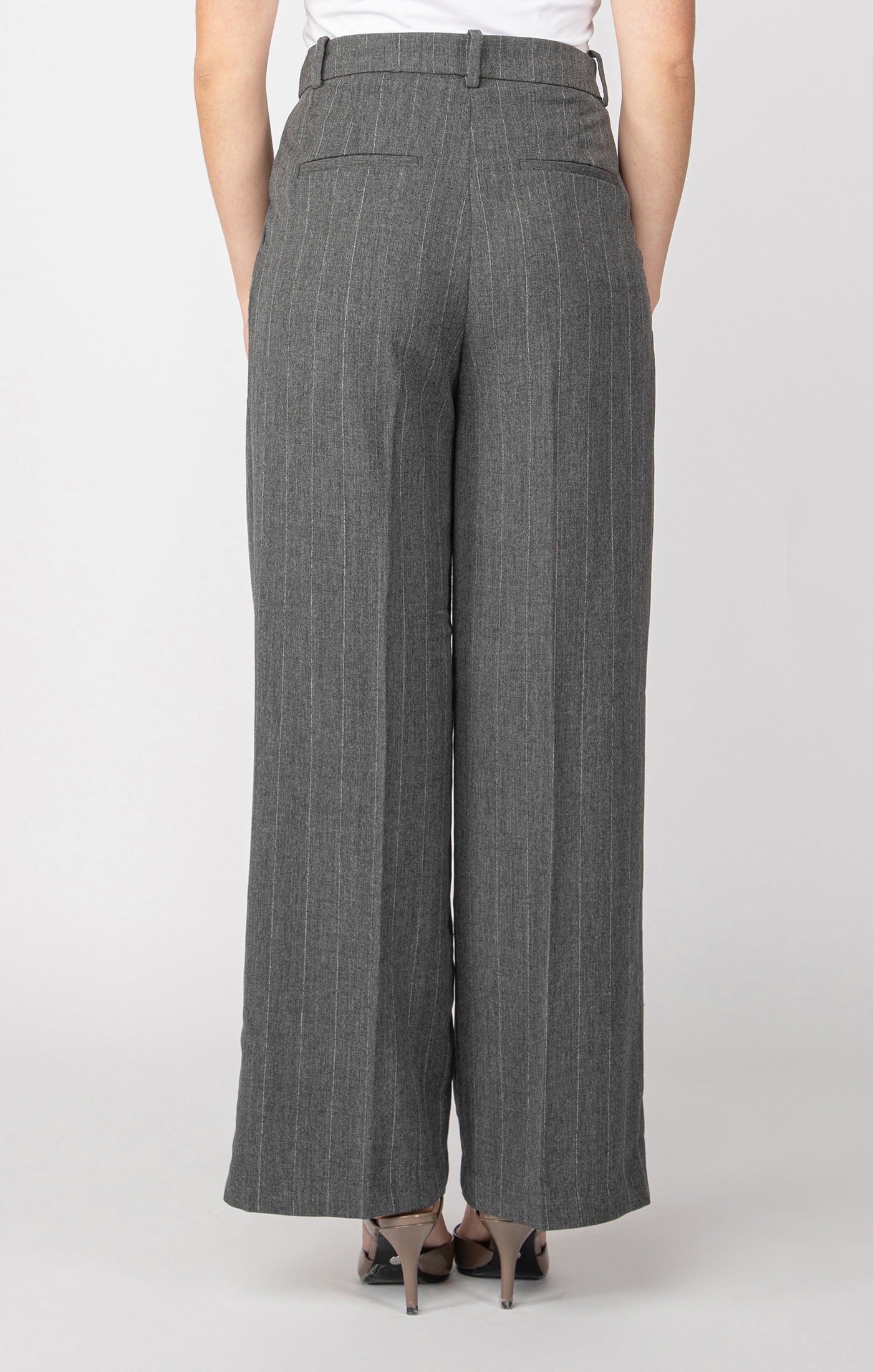 Wide Leg Trouser - Grey Pin Stripe