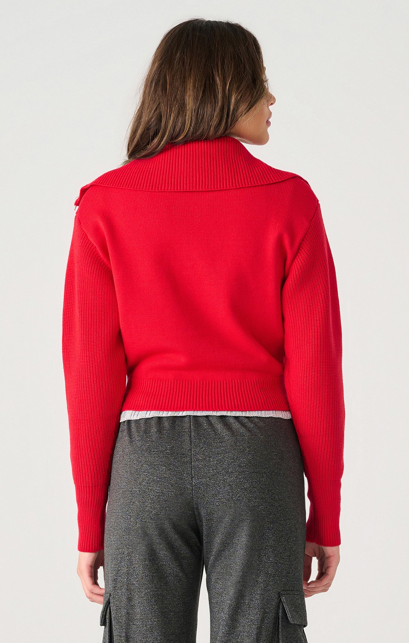 Long Sleeve Half Zip Textured Sweater - Cherry