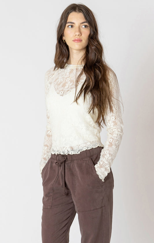 Exposed Seam Ivory Lace Top