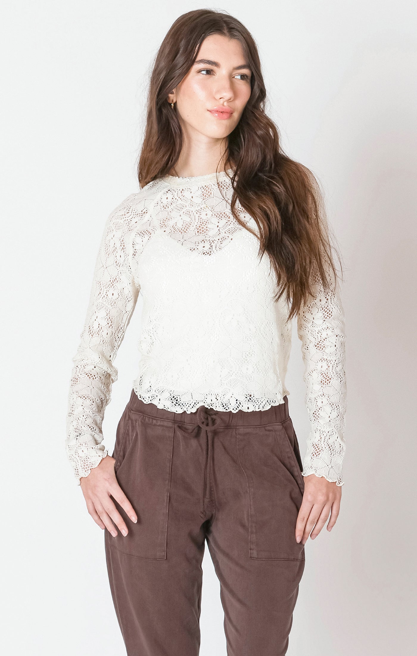 Exposed Seam Ivory Lace Top